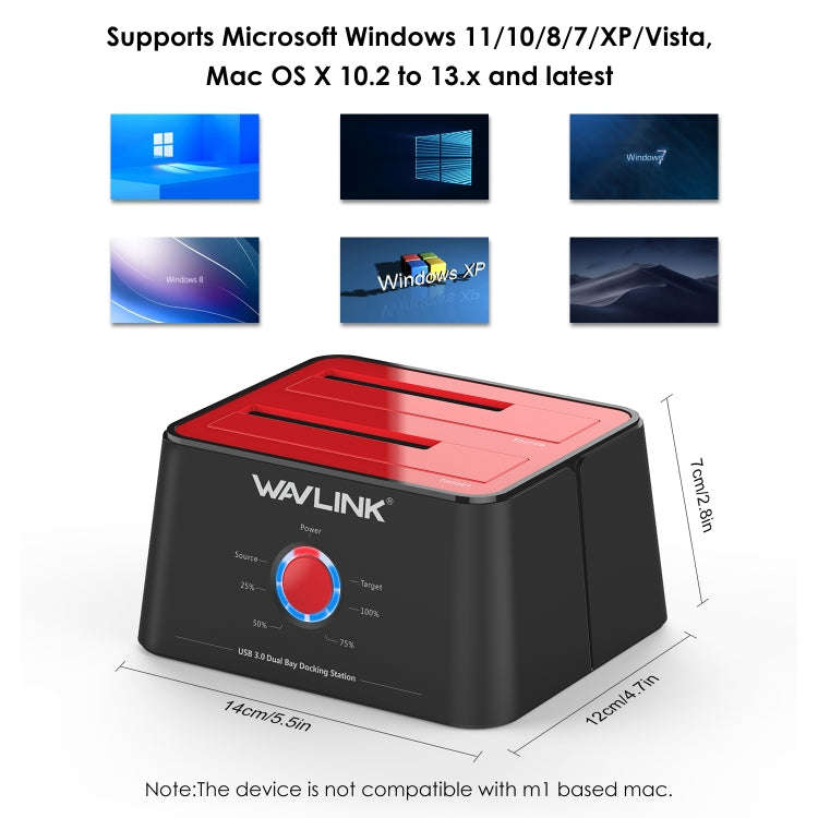 Wavlink ST334U SSD Dual Bay External Hard Drive Docking Station USB 3.0 to SATA I/II/III(UK Plug)