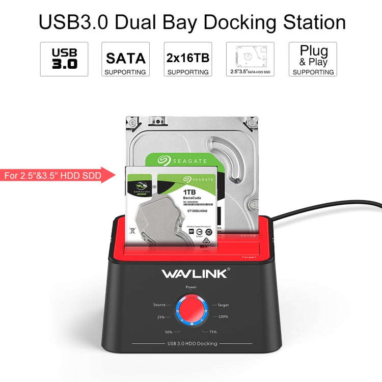 Wavlink ST334U SSD Dual Bay External Hard Drive Docking Station USB 3.0 to SATA I/II/III(UK Plug)