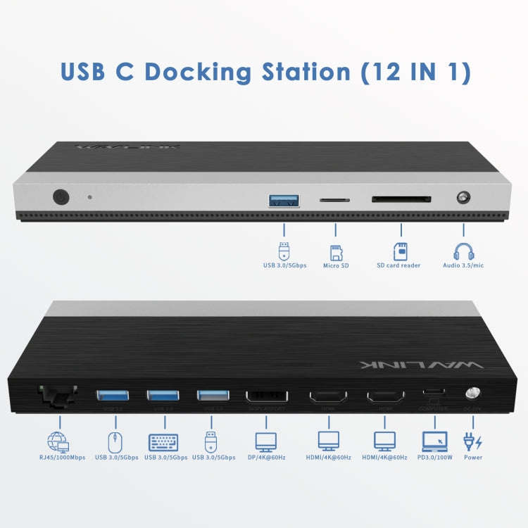 Wavlink UMD05 Display Port HDMI Port RJ45 Ethernet Triple Display MST Laptop Docking Station, Plu...