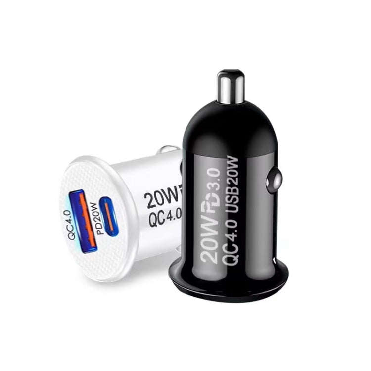 P10 Mini Style QC4.0 USB / PD20W Dual Port Car Charger(White)