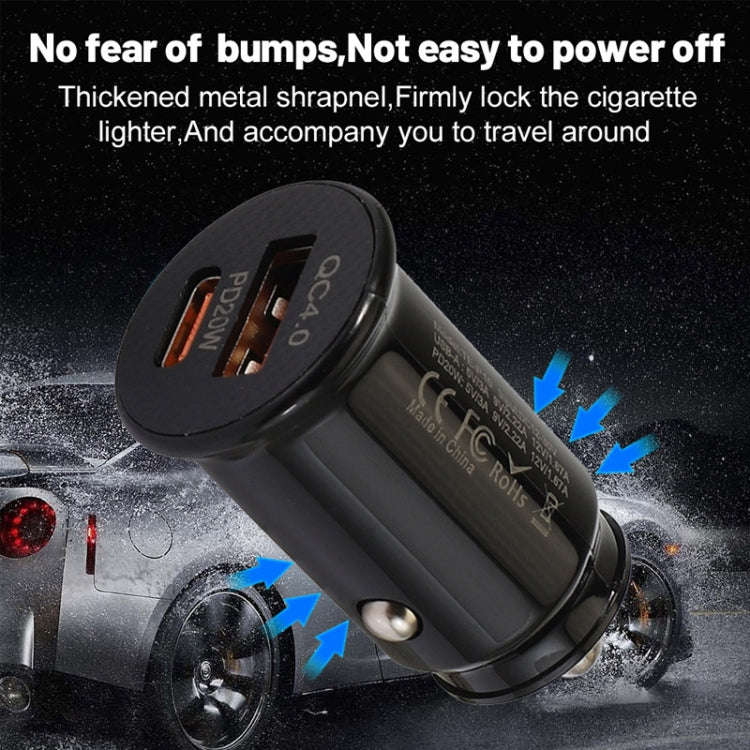 P10 Mini Style QC4.0 USB / PD20W Dual Port Car Charger(Black)