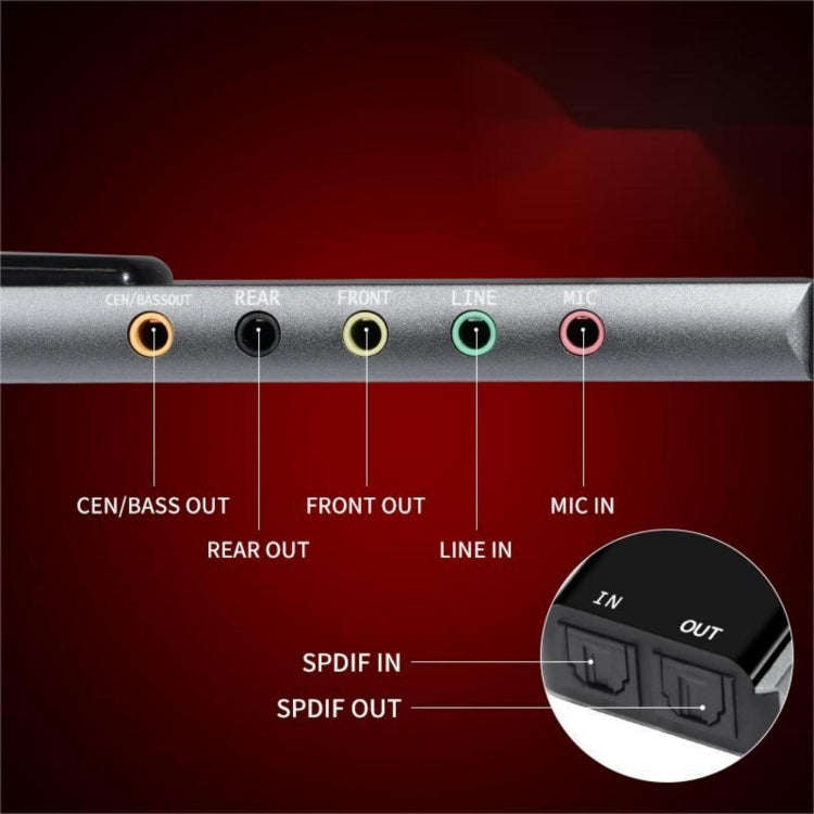 HY-601 6 in 1 USB Multi-Functional Sound Card USB + Audio 3.5 + 7.1CH / OPTICAL(Grey)