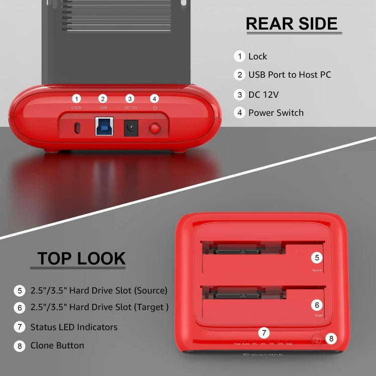 Wavlink ST341U Dual Bay External Hard Drive Docking Station Support Offline Clone Function(EU Plug)