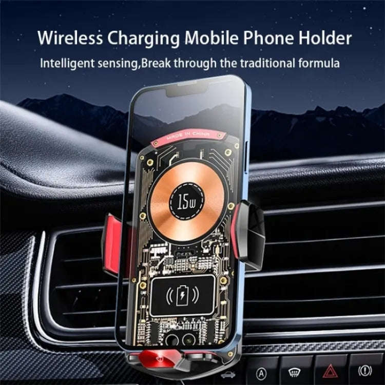 A6 Car Automatic Clamping Phone Holder 15W Magnetic Wireless Charger(Red)