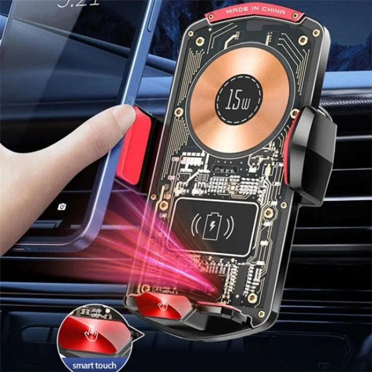 A6 Car Automatic Clamping Phone Holder 15W Magnetic Wireless Charger(Red)