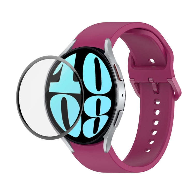 For Samsung Galaxy Watch6 40mm JUNSUNMAY Silicone Adjustable Strap + Full Coverage PMMA Screen Pr...