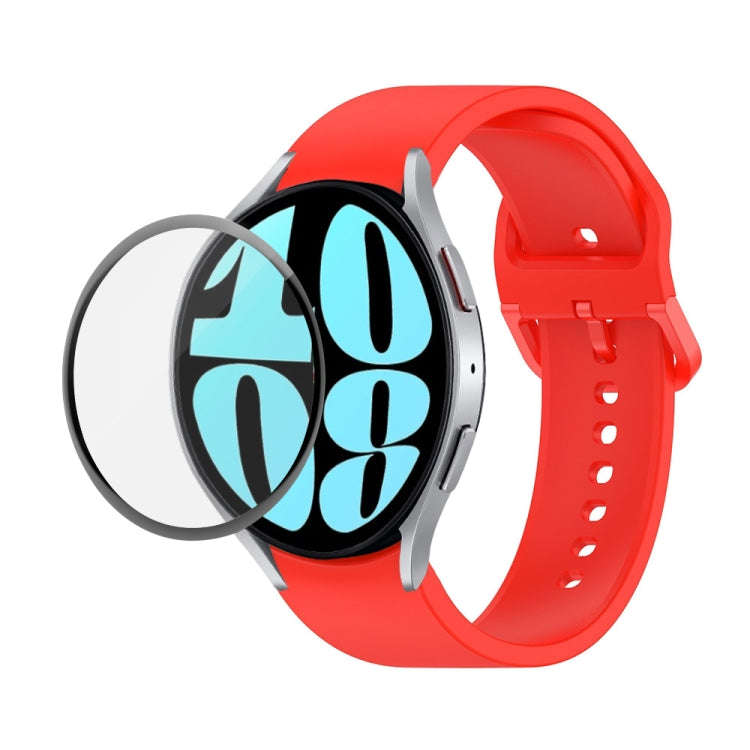 For Samsung Galaxy Watch6 44mm JUNSUNMAY Silicone Adjustable Strap + Full Coverage PMMA Screen Pr...