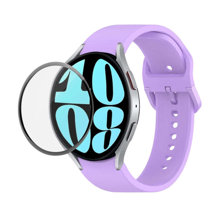 For Samsung Galaxy Watch6 44mm JUNSUNMAY Silicone Adjustable Strap + Full Coverage PMMA Screen Pr...