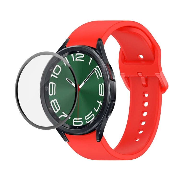 For Samsung Galaxy Watch6 Classic 43mm JUNSUNMAY Silicone Adjustable Strap + Full Coverage PMMA S...