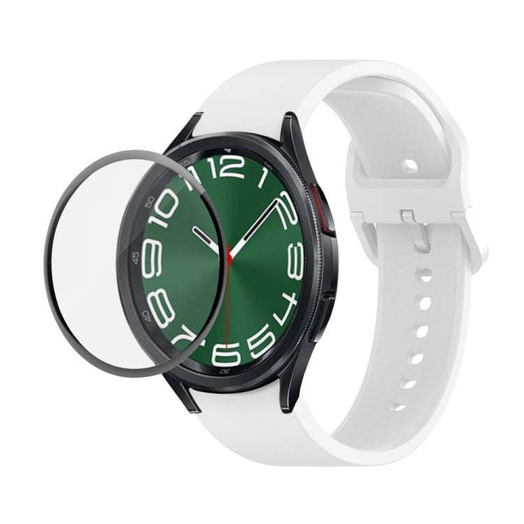 For Samsung Galaxy Watch6 Classic 47mm JUNSUNMAY Silicone Adjustable Strap + Full Coverage PMMA S...