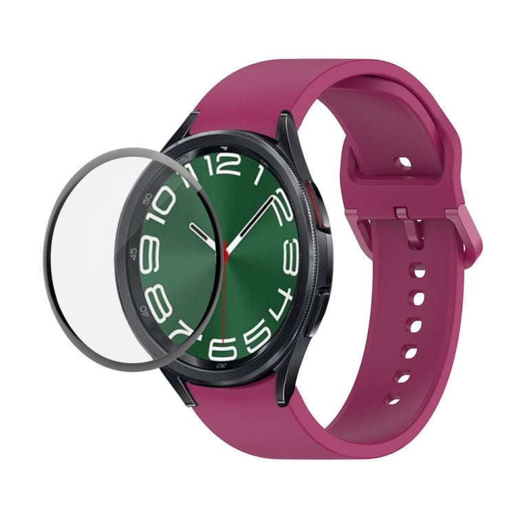 For Samsung Galaxy Watch6 Classic 47mm JUNSUNMAY Silicone Adjustable Strap + Full Coverage PMMA S...