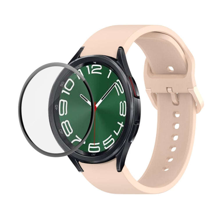 For Samsung Galaxy Watch6 Classic 47mm JUNSUNMAY Silicone Adjustable Strap + Full Coverage PMMA S...