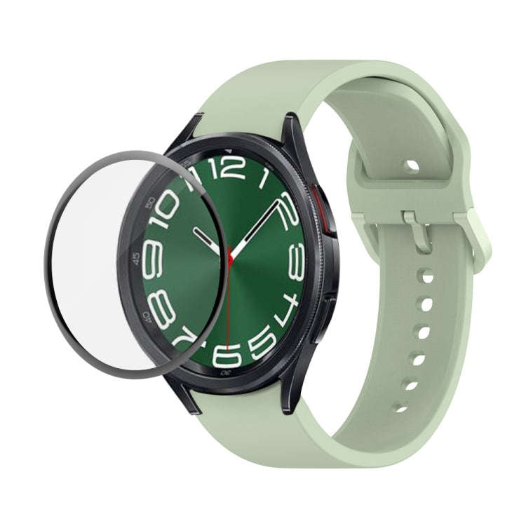 For Samsung Galaxy Watch6 Classic 47mm JUNSUNMAY Silicone Adjustable Strap + Full Coverage PMMA S...