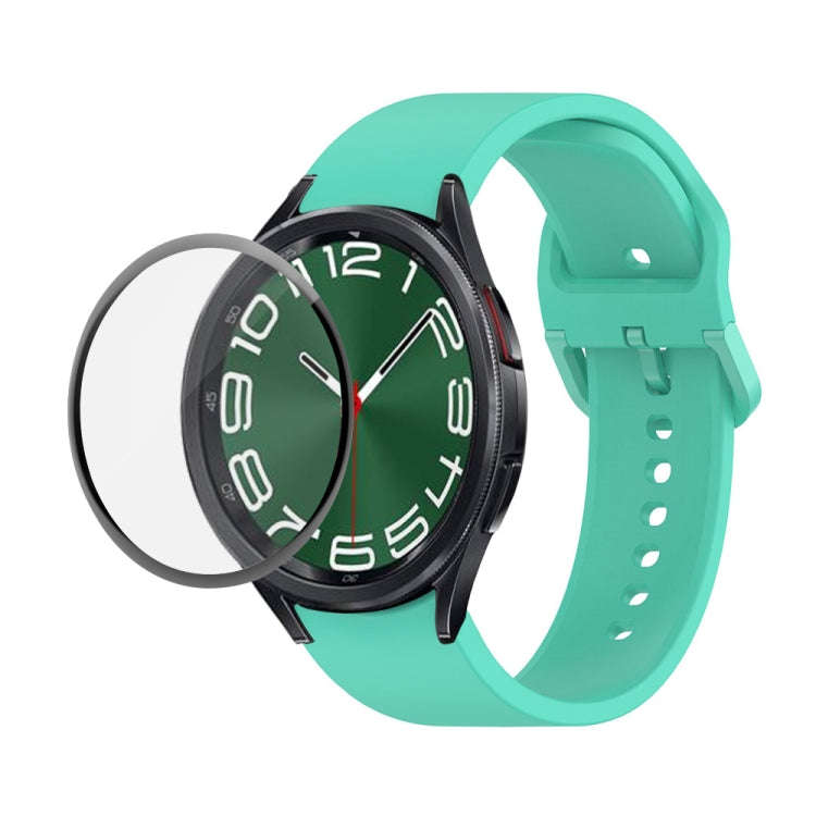 For Samsung Galaxy Watch6 Classic 47mm JUNSUNMAY Silicone Adjustable Strap + Full Coverage PMMA S...