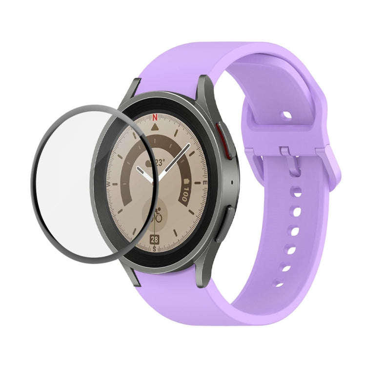 For Samsung Galaxy Watch5 Pro 45mm JUNSUNMAY Silicone Adjustable Strap + Full Coverage PMMA Scree...