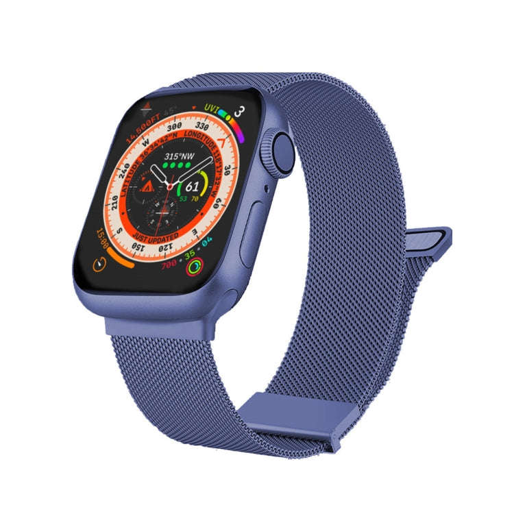 For Apple Watch 4 44mm Milan Double Magnetic Steel Mesh Watch Band(Blue)