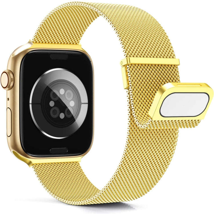 For Apple Watch 3 42mm Milan Double Magnetic Steel Mesh Watch Band(Gold)