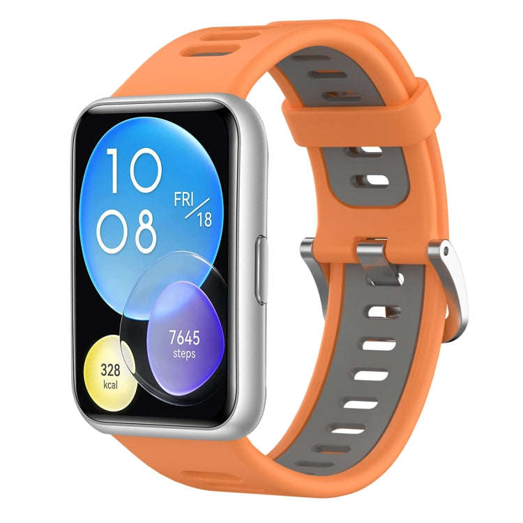 For Huawei Watch Fit Two-Color Silicone Watch Band(Orange+Gray)