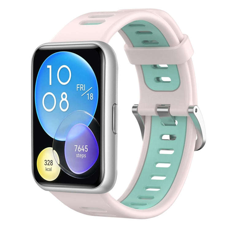 For Huawei Watch Fit Two-Color Silicone Watch Band(Pink+Teal)