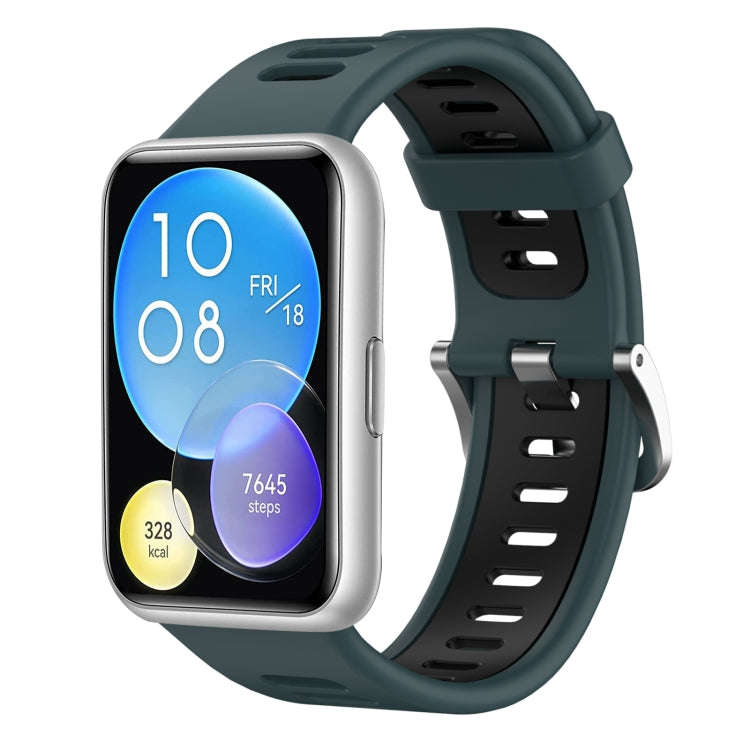 For Huawei Watch Fit Two-Color Silicone Watch Band(Olive Green+Black)