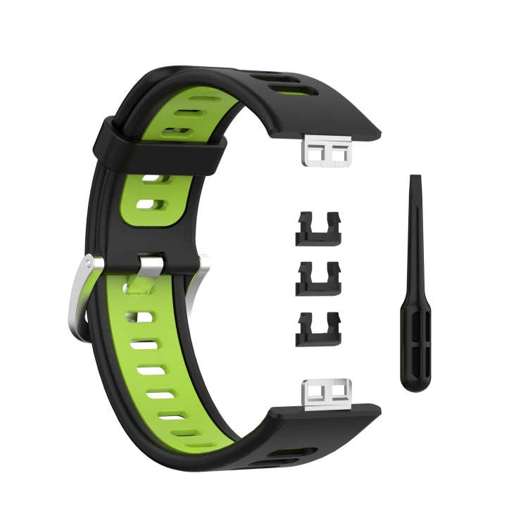 For Huawei Watch Fit Two-Color Silicone Watch Band(Black+Green)