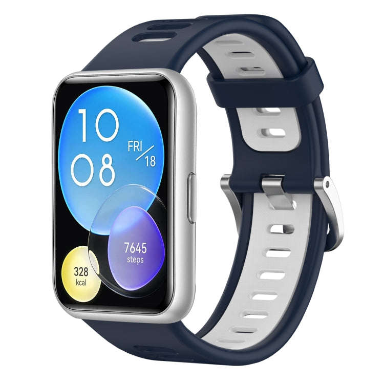 For Huawei Watch Fit Two-Color Silicone Watch Band(Midnight Blue+White)