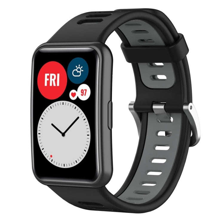 For Huawei Watch Fit New Two-Color Silicone Watch Band(Black+Gray)