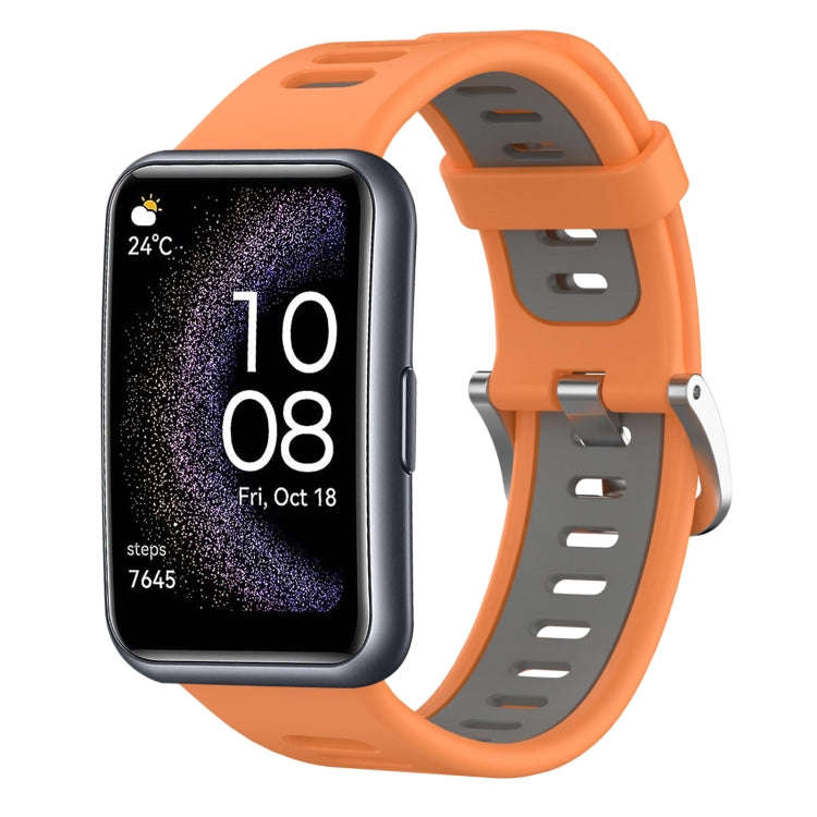 For Huawei Watch Fit Special Edition Two-Color Silicone Watch Band(Orange+Gray)