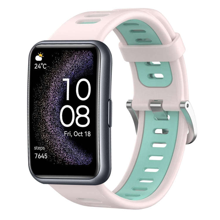 For Huawei Watch Fit Special Edition Two-Color Silicone Watch Band(Pink+Teal)