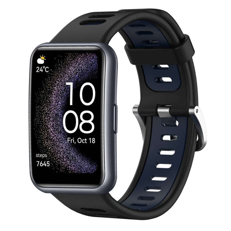 For Huawei Watch Fit Special Edition Two-Color Silicone Watch Band(Black+Blue)
