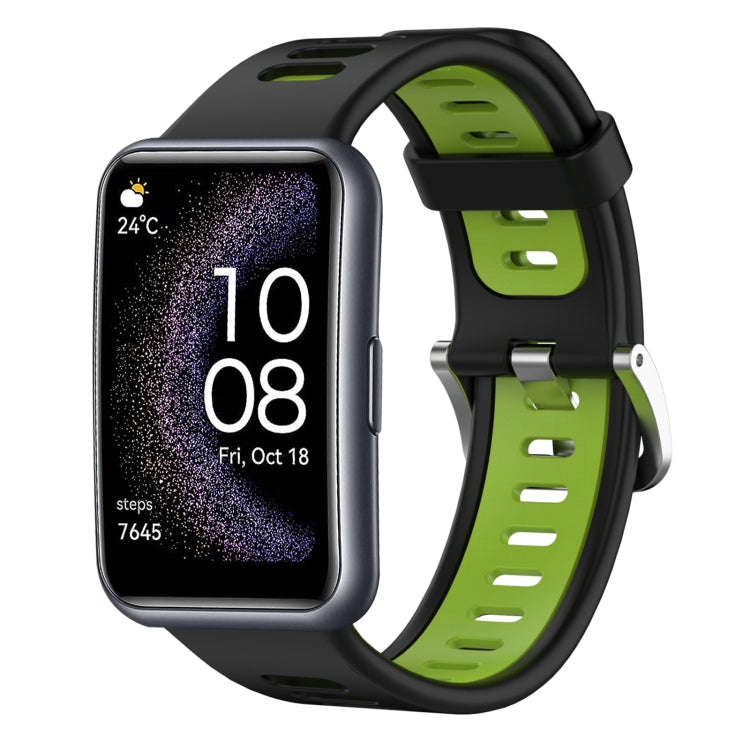 For Huawei Watch Fit Special Edition Two-Color Silicone Watch Band(Black+Green)