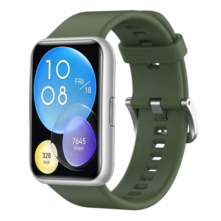 For Huawei Watch Fit Solid Color Silicone Watch Band(Dark Green)