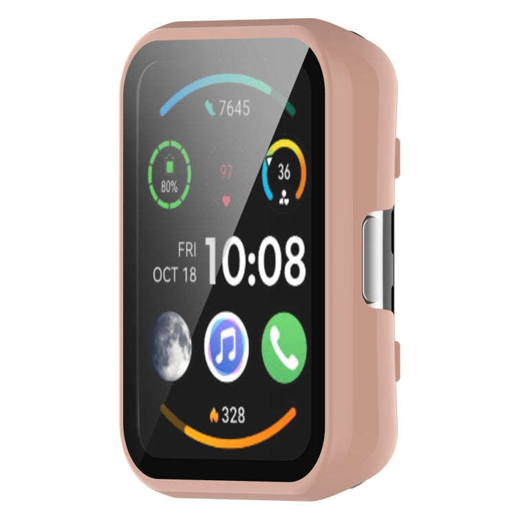 For Huawei Watch Fit PC + 9H Tempered Film Integrated Watch Protective Case(Pink)