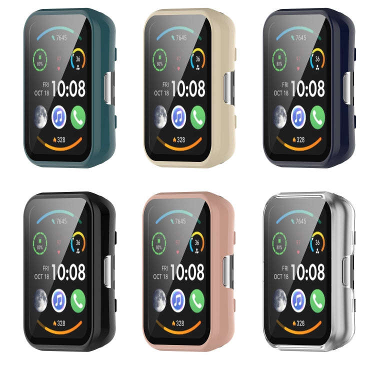 For Huawei Watch Fit New PC + 9H Tempered Film Integrated Watch Protective Case(Blue)