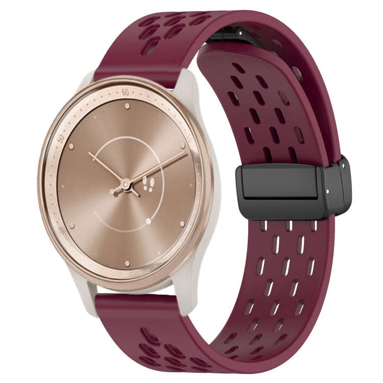 For GarminMove Trend 20mm Folding Magnetic Clasp Silicone Watch Band(Wine Red)