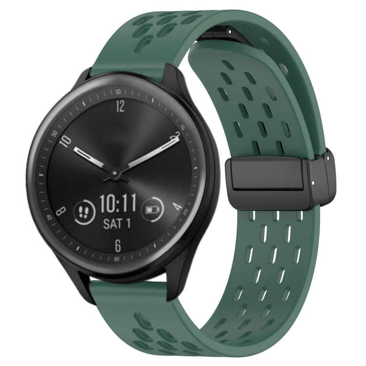 For Garmin Vivomove Sport 20mm Folding Magnetic Clasp Silicone Watch Band(Dark Green)