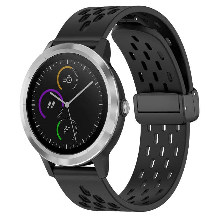 For Garmin Vivoactive3 20mm Folding Magnetic Clasp Silicone Watch Band(Black)