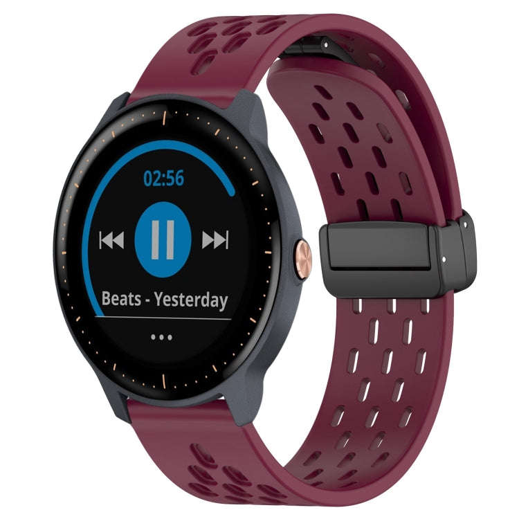 For Garmin Vivoactive3 Music 20mm Folding Magnetic Clasp Silicone Watch Band(Wine Red)