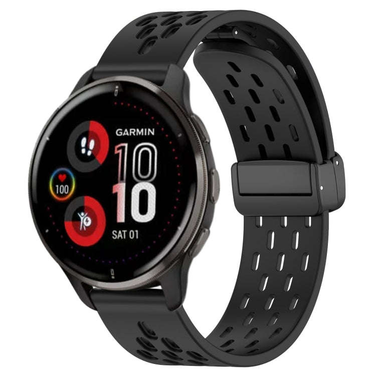 For Garmin Venu 2 Plus 20mm Folding Magnetic Clasp Silicone Watch Band(Black)