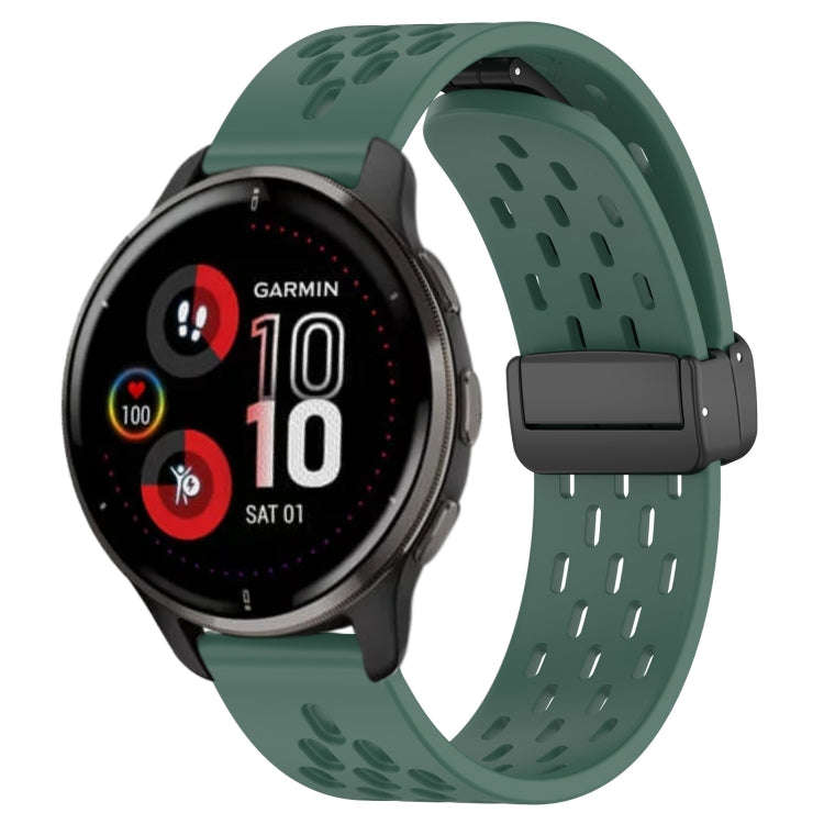 For Garmin Venu 2 Plus 20mm Folding Magnetic Clasp Silicone Watch Band(Dark Green)