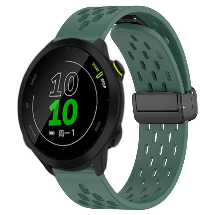 For Garmin Forerunner 158 20mm Folding Magnetic Clasp Silicone Watch Band(Dark Green)