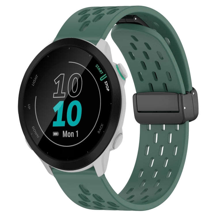 For Garmin Forerunner 55 20mm Folding Magnetic Clasp Silicone Watch Band(Dark Green)
