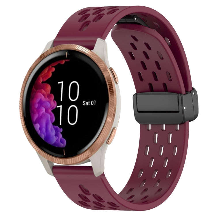 For Garmin Venu 20mm Folding Magnetic Clasp Silicone Watch Band(Wine Red)