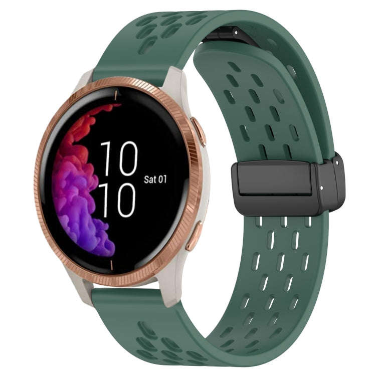 For Garmin Venu 20mm Folding Magnetic Clasp Silicone Watch Band(Dark Green)