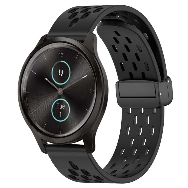For Garmin VivoMove Style 20mm Folding Magnetic Clasp Silicone Watch Band(Black)