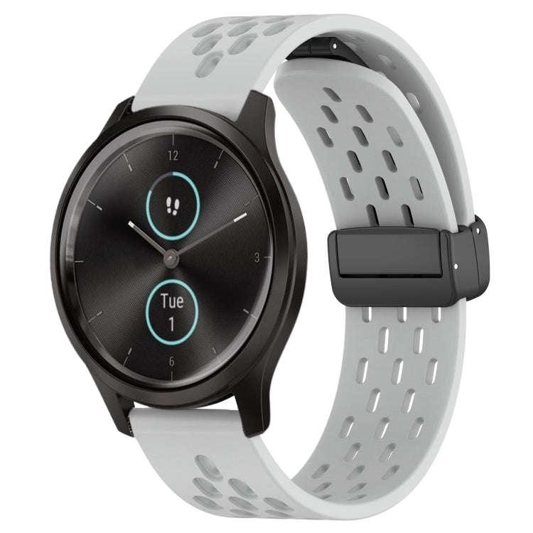 For Garmin VivoMove Style 20mm Folding Magnetic Clasp Silicone Watch Band(Light Grey)