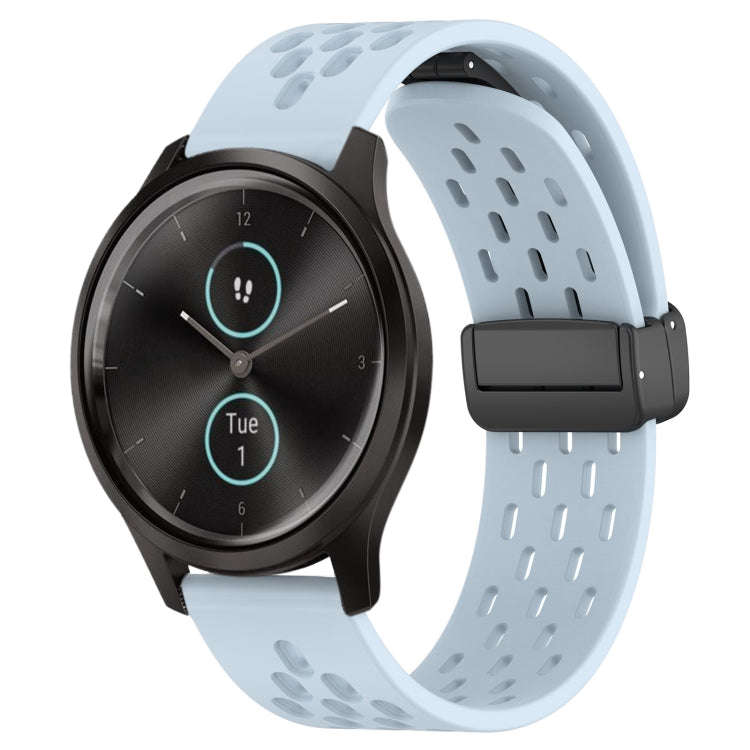 For Garmin VivoMove Style 20mm Folding Magnetic Clasp Silicone Watch Band(Light Blue)