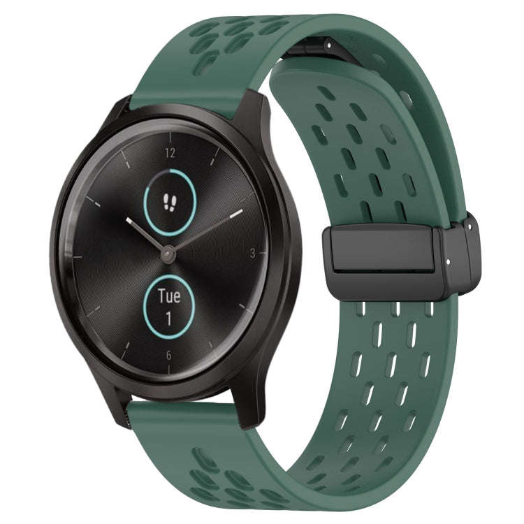 For Garmin VivoMove Style 20mm Folding Magnetic Clasp Silicone Watch Band(Dark Green)