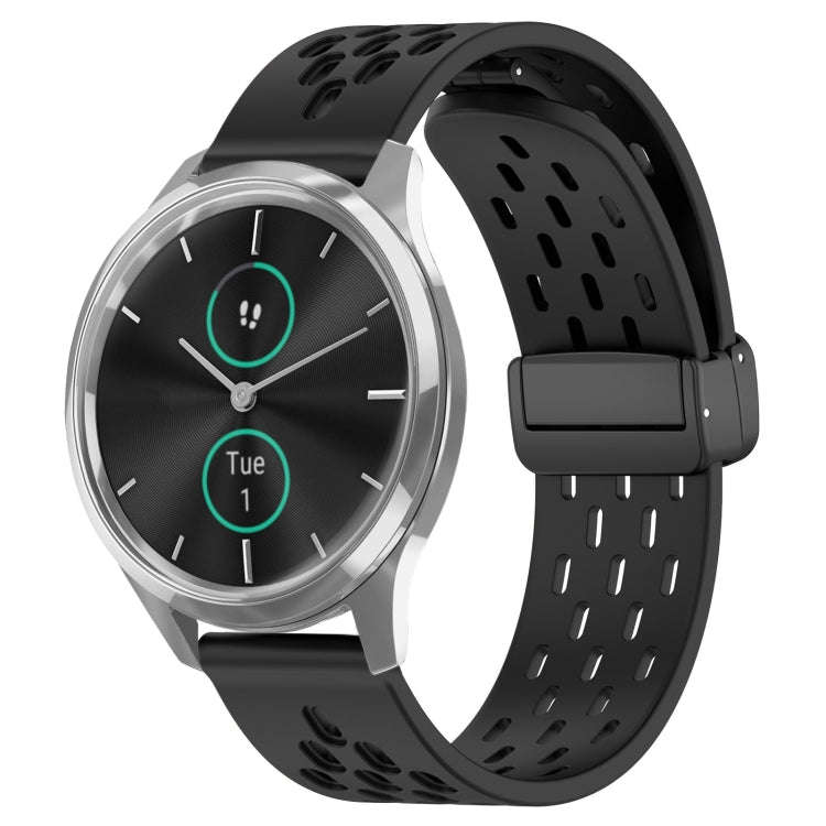 For Garmin VivoMove Luxe 20mm Folding Magnetic Clasp Silicone Watch Band(Black)