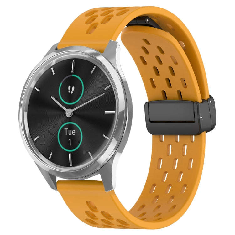 For Garmin VivoMove Luxe 20mm Folding Magnetic Clasp Silicone Watch Band(Yellow)